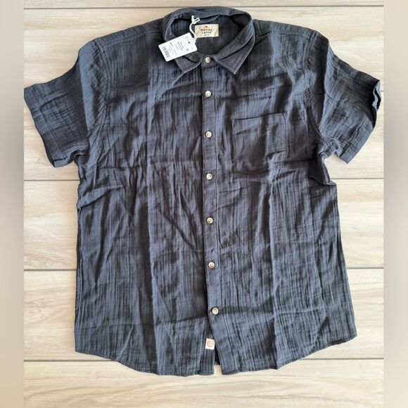 Marine Layer Crinkle Double Cloth Shirt Medium Gray NWT - Picture 4 of 7